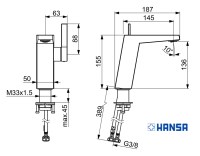 MEDIDAS MONOMANDO LAVABO LOFT HANSA